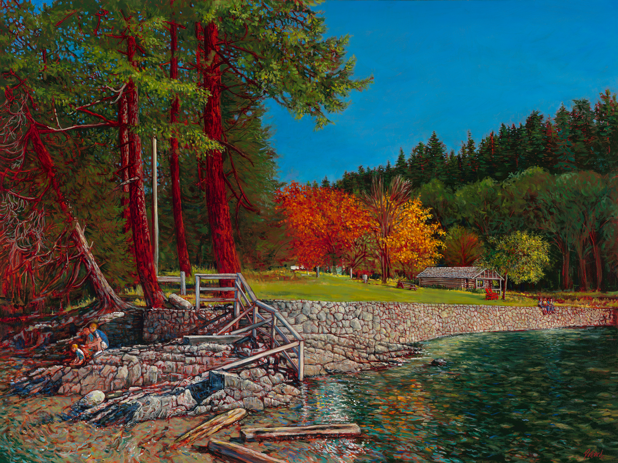 Autumn at Roesland is a highly detailed scene of the shoreline in autumn 